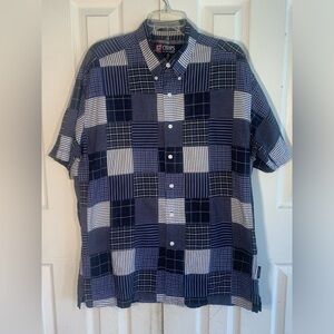 VTG Men's L chaps Ralph Lauren patchwork button down Cotton polo Short Sleeve‎